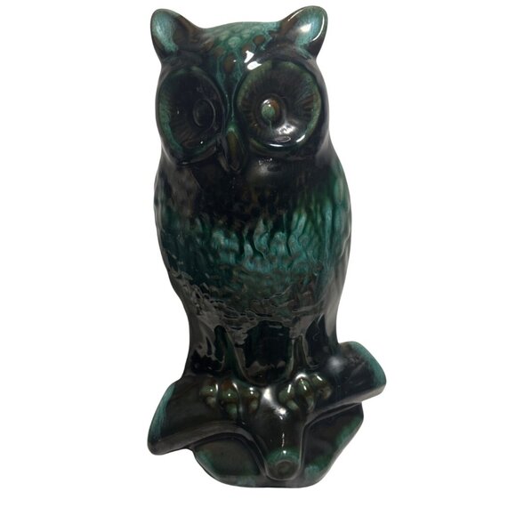 Blue Mountain Pottery Owl Ceramic Green Drip Glaze Vintage 10" Tall Canada Vtg - Picture 1 of 9